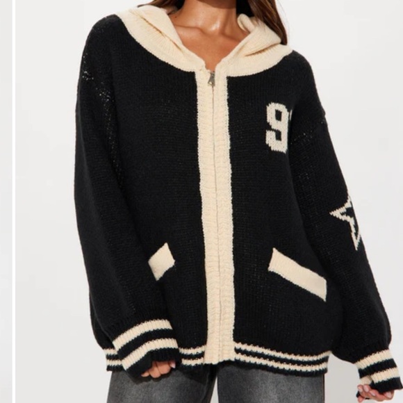 Fashion Nova 97 Varsity Front Zip Sweater - Picture 1 of 4
